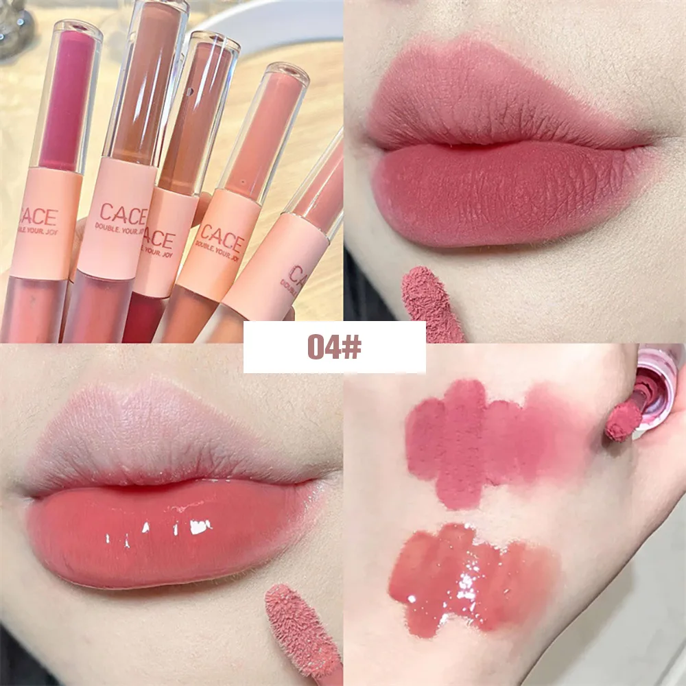 CACE-esmalte de labios de doble extremo, espejo de brillo completo y terciopelo mate, Color a largo plazo y brillo de labios hidratante, cosmético antimanchas
