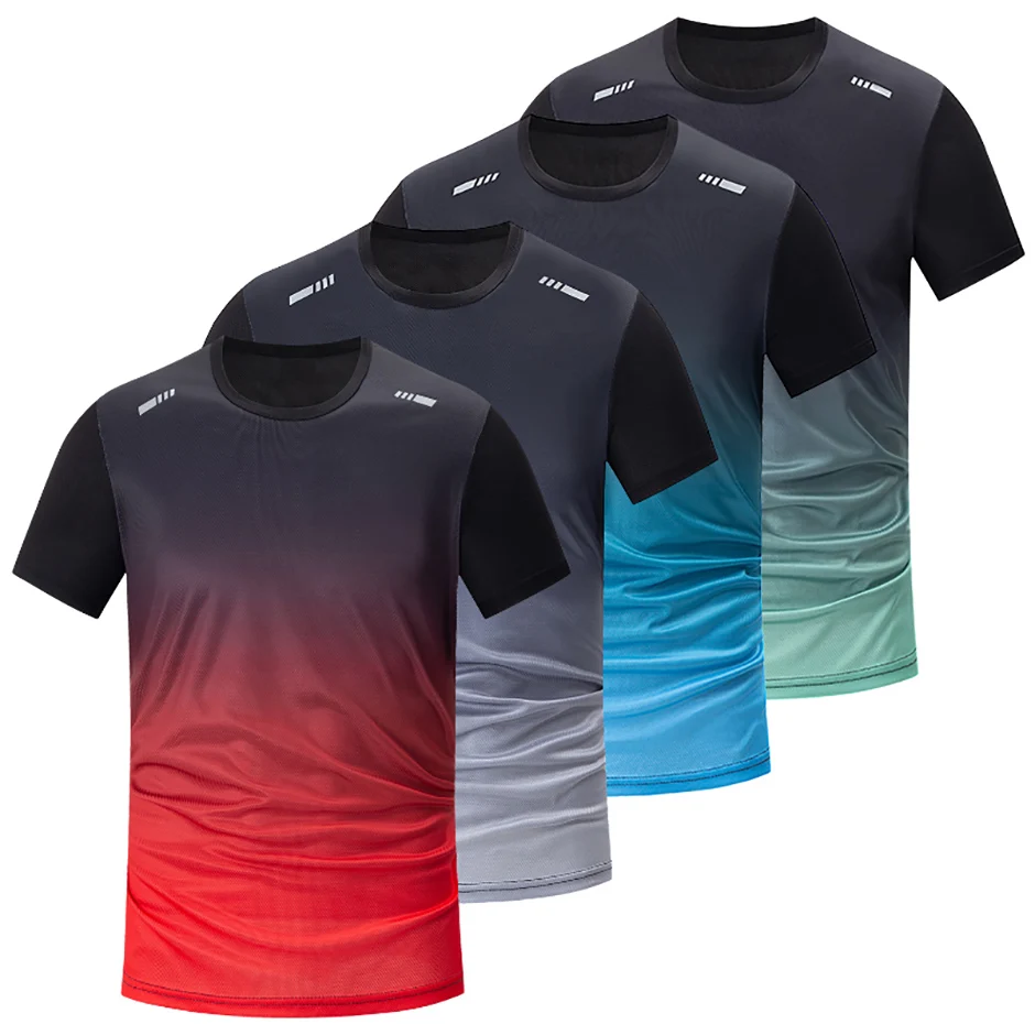 1/4 Stück Sommer-Herren-Sweatshirt mit Farbverlauf und Kontrastfarben, Kurzarm, für Lauftraining, Sport-Oberteil, Rundhals, bequemes T-Shirt – Detail 11