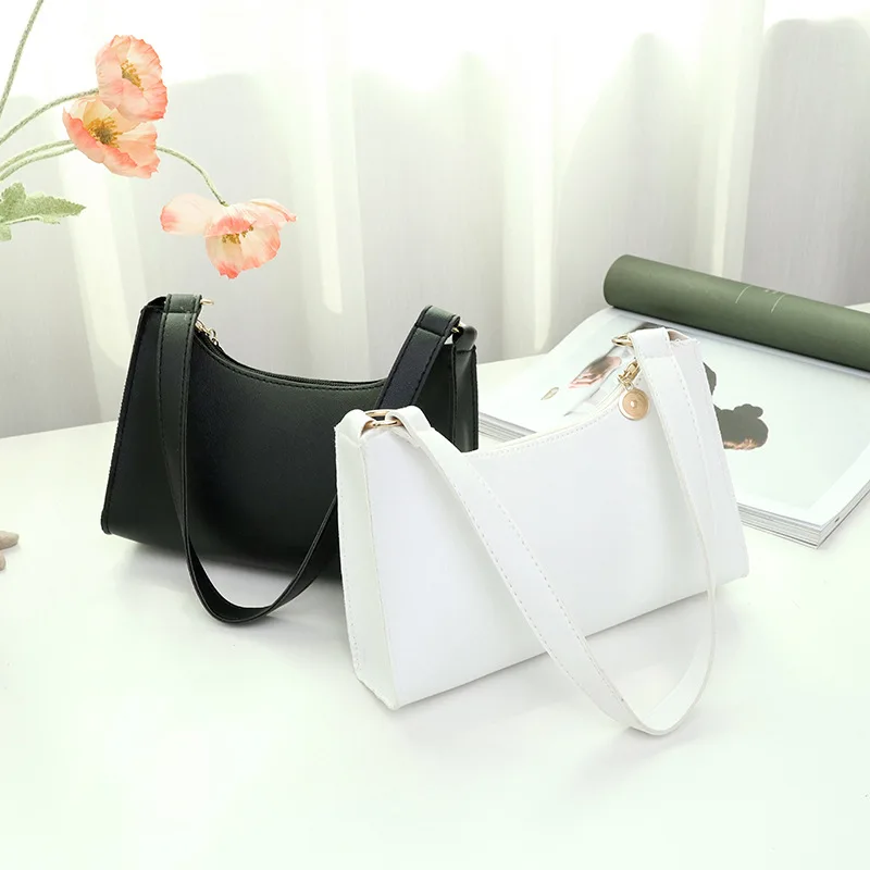 

Elegant White Shoulder Bag Handbags for Women Small Leather Purse Hobo Underarm Bags Ladies Trendy Half Moon Shoulder Clutch Bag