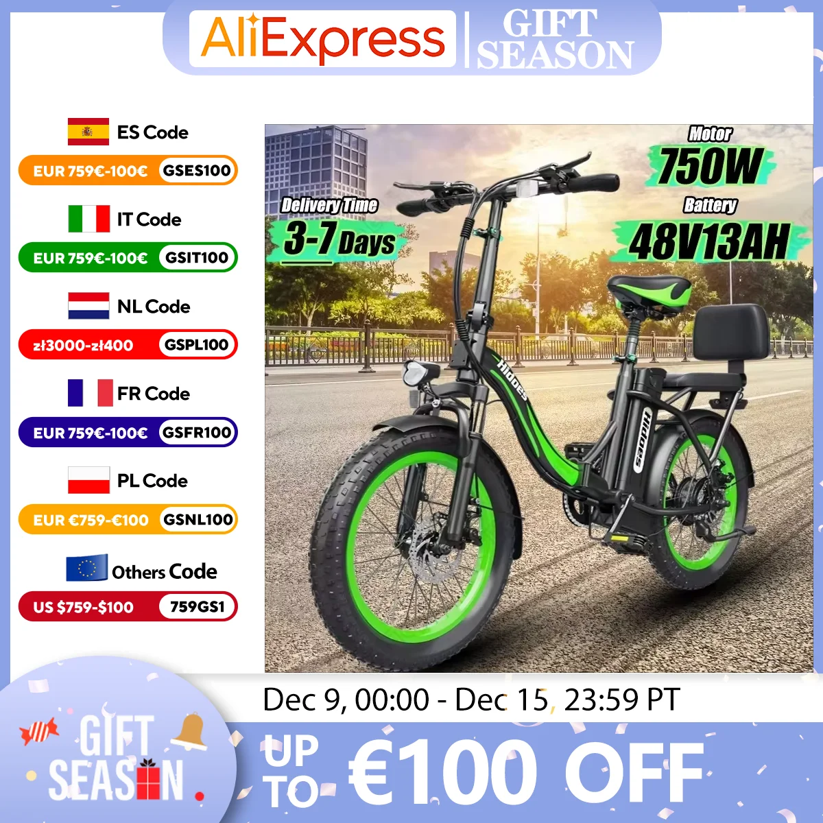 Hidoes C1 Folding Electric Bike 750W Powerful Motor 48V13AH Waterproof Lithium Battery E-Bike Adult City 20 Inch Tire E- Bicycle