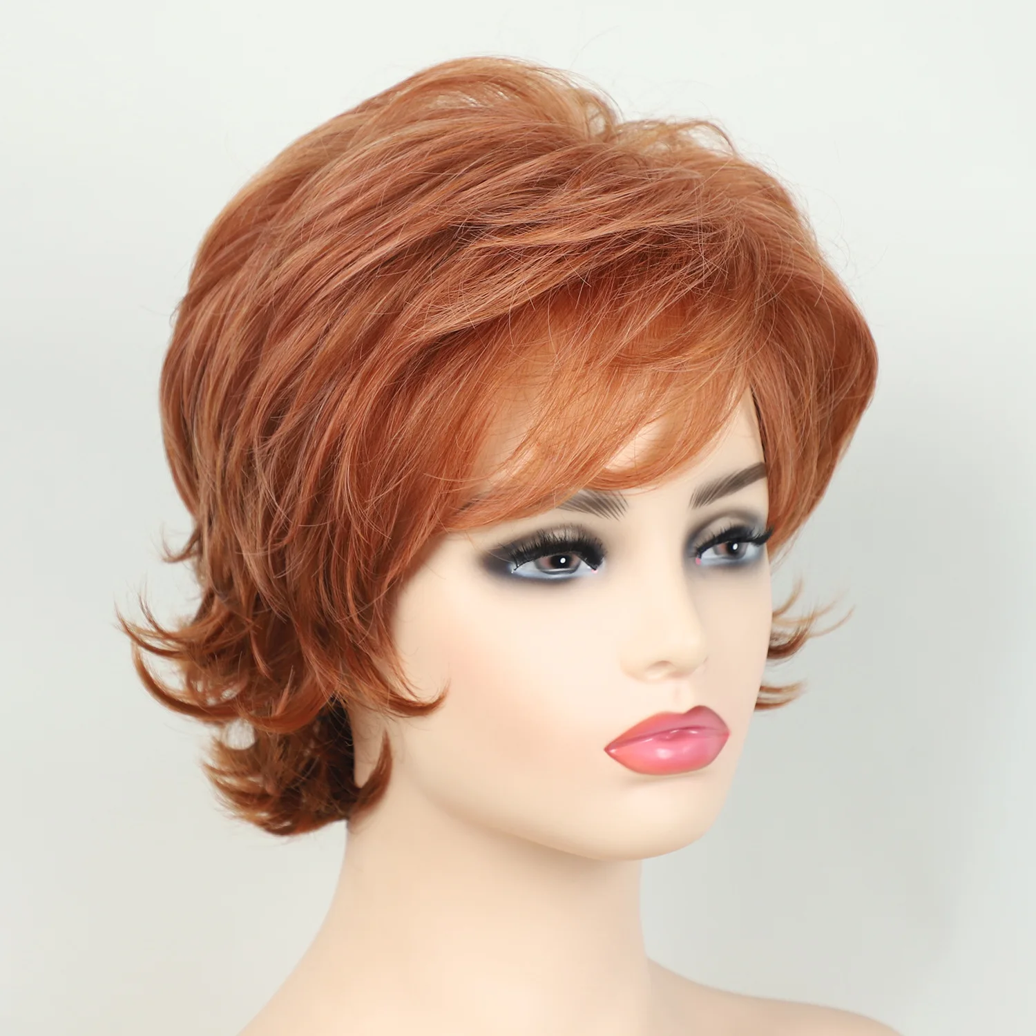 Synthetic Orange Brown Wigs for Women Realistic Short Pixie Cut Wig with Bangs Daily Ladies Fake Hair