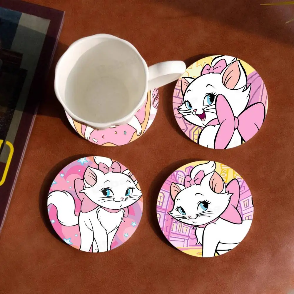 Cartoon M-Marie Cat Themed Wooden Coaster Non-Slip Heat Resi