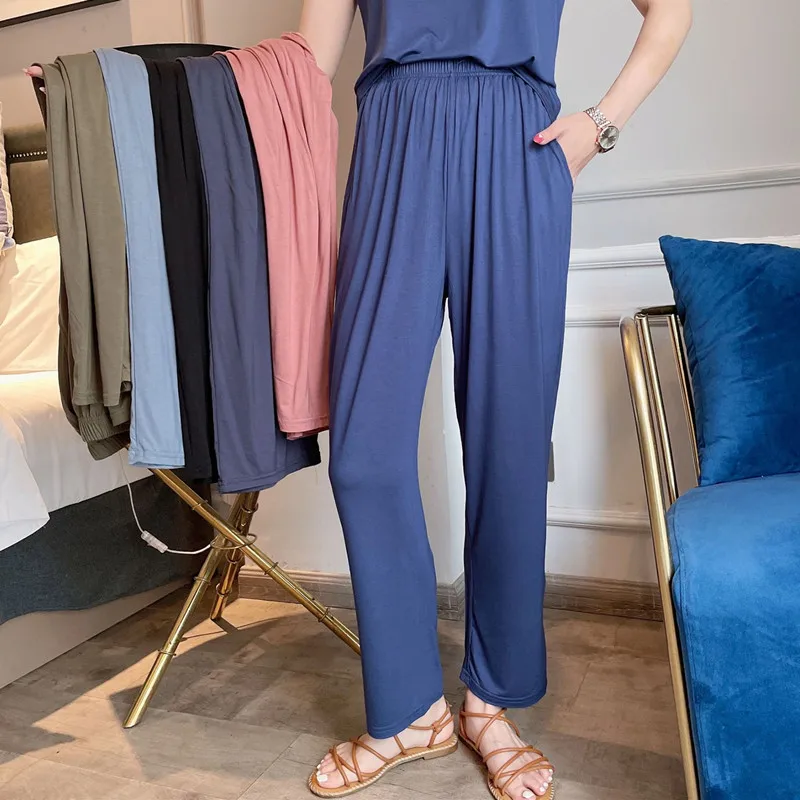 Autumn Winter New Pocket Home Pants Temperament Women\'s Straight Loose Casual Sleepwear Pant Modal Cotton Pajamas Trousers