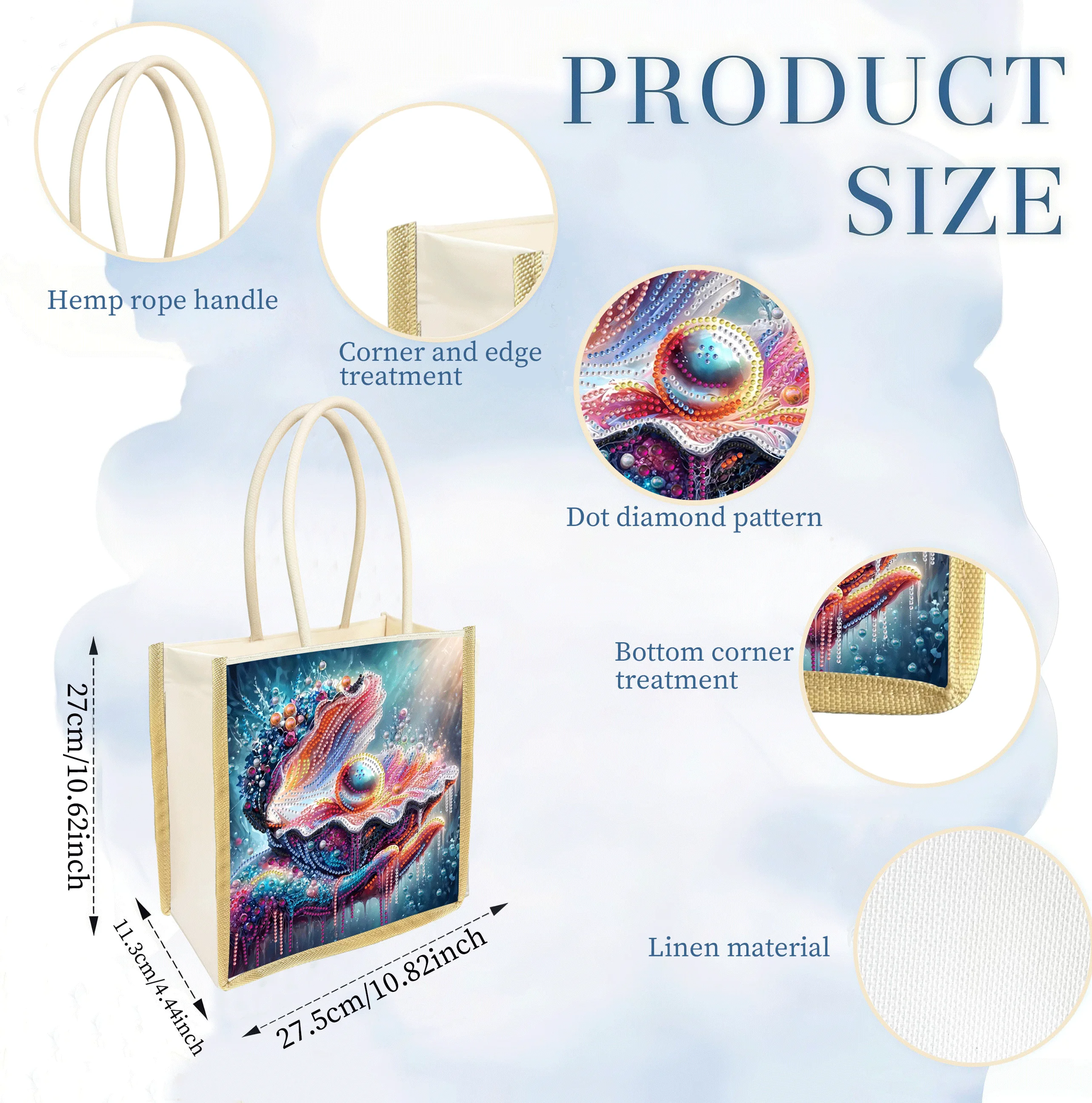 1 Piece of Diamond painted tote bag, Scallop Pattern is Distributed in the Material, Interchangeable Pattern, daily Storage item