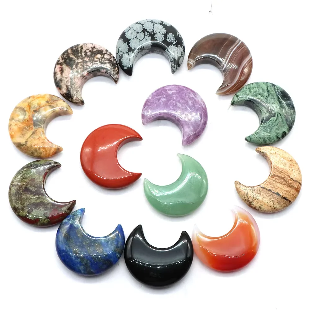 30mm Natural Crystal Moon Stones Amethyst Quartz Hand Carved Chakra Feng Shui Healing Meditation Figurine Home Decor Ornament
