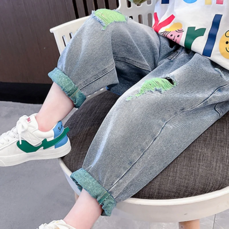 Girls Jean Pants Long Trousers Cotton 2024 In Stock Spring Autumn Teenagers Baby's Kids Pants Outdoor High Quality Children's Cl