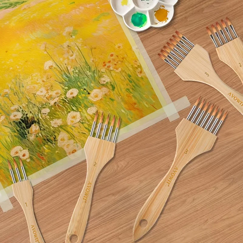 Neues Multi-Zahnbürstenset mit Holzgriff, flachem Kopf, künstlerischer Aquarell-Acrylpinsel mit rundem Kopf, multifunktionaler Malpinsel – Detail 6