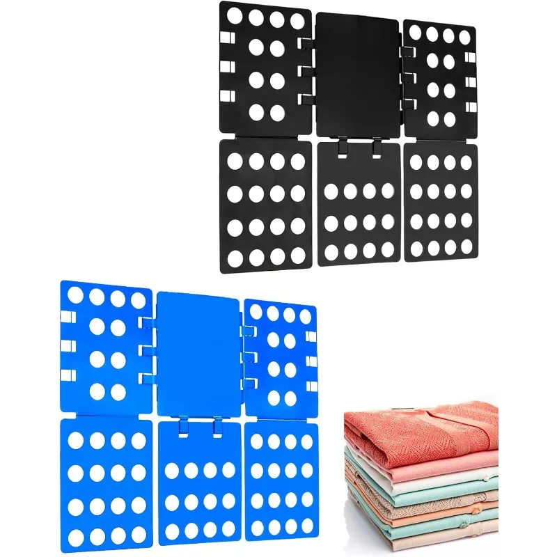 

QWORK PP Composite Folding Board, 2 Pack Folding Clothes Board - Black + Blue, One-Hand Operation Laundry Folding Tool, Non-Slip