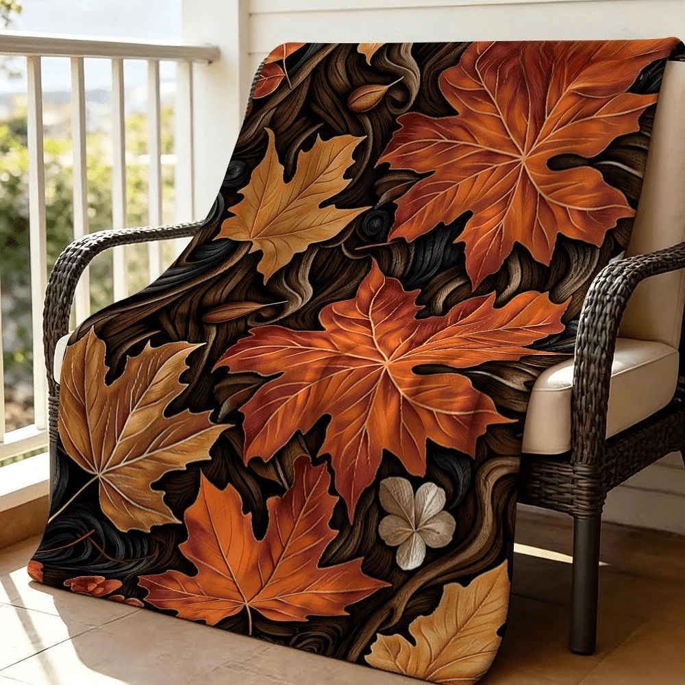 Blanket maple leaf print throw blanket artistic autumn foliage decorative cover for couch bedroom travel camping home decor warm