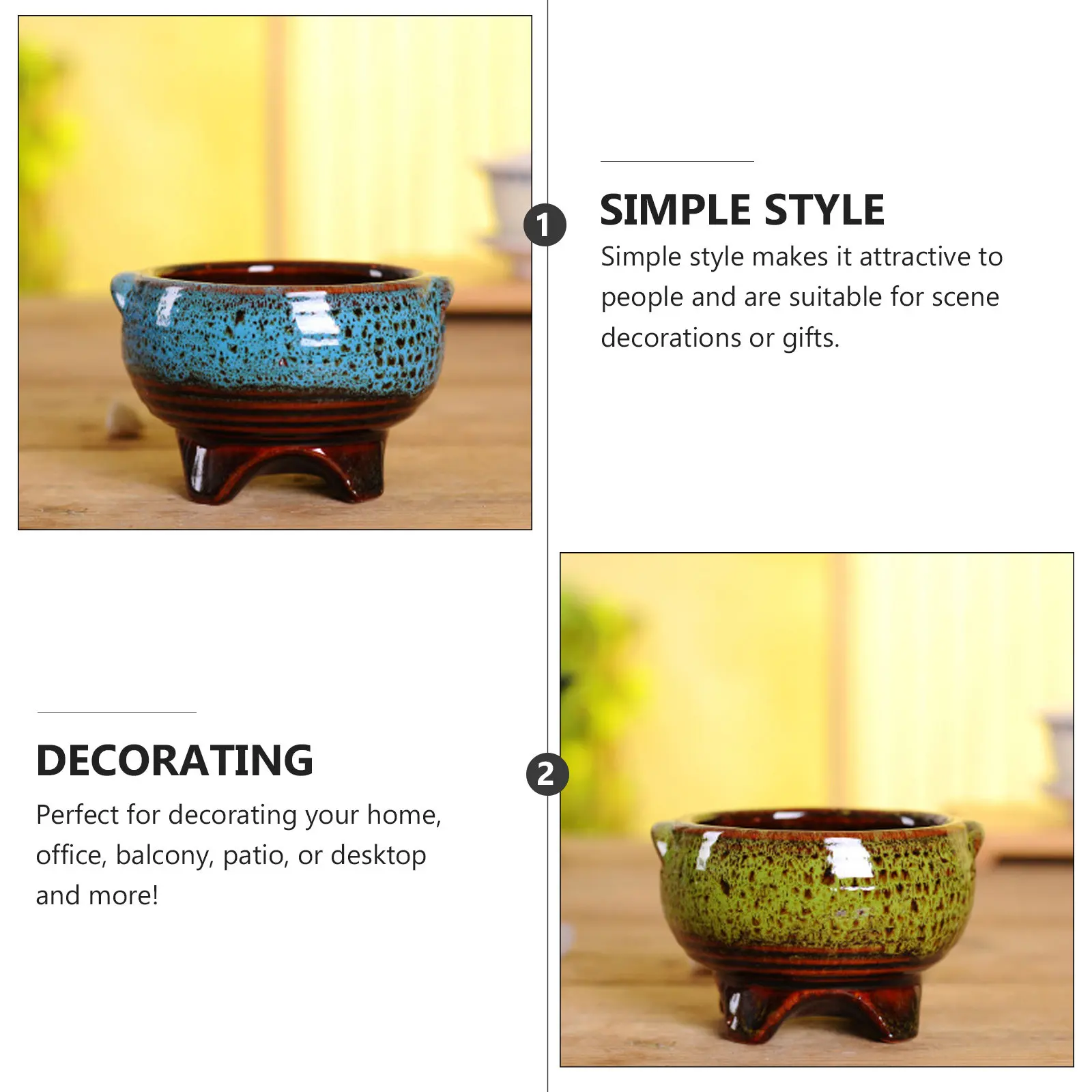 2Pcs Creative Ceramic Flowerpot Adornment Simple Design Succulent Pot Plant Container for Desktop Garden Indoor Outdoor Decor