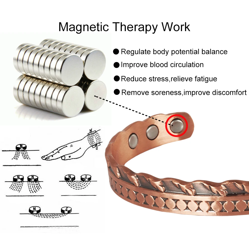 Vinterly Pure Copper Bracelets Magnetic Arthritis Adjustable Leaf High Magnets Bangles Vintage Metal Resizable Jewelry Men Women
