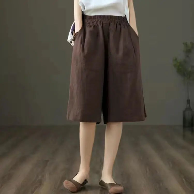

Summer New Style Casual Cotton Linen Wide Leg Pants High Waist Straight Leg Thin Model Female plus Size Commute Artistic Pocket