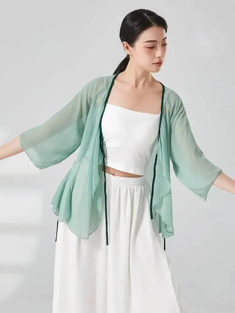 สีทึบ V คอตาข่ายสําหรับผู้หญิงกลางแขน SLIM FIT เสื้อเต้นรํา Modern Performance สวมใส่ร่วมสมัยซ้อมเครื่องแต่งกาย