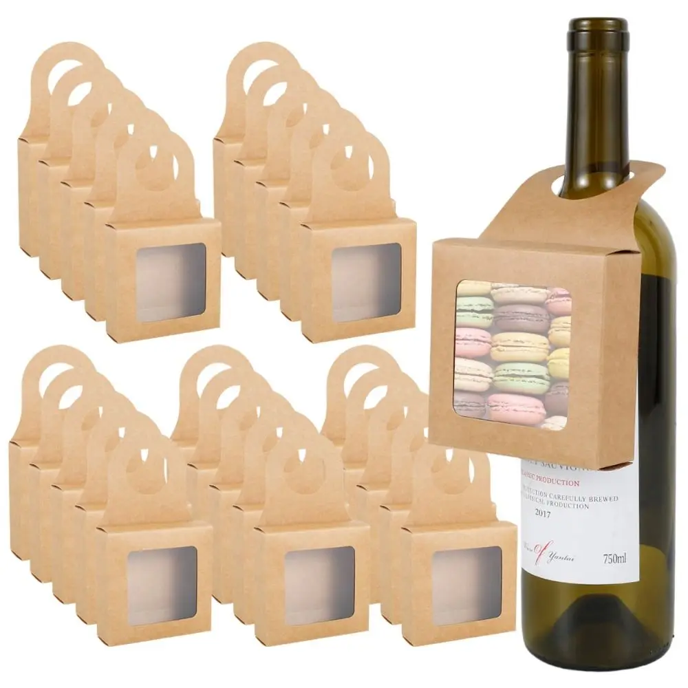 10 unids/set caja de botella de vino de papel Kraft caja de embalaje de dulces de diseño plegable colgante con gancho caja de papel plegable Día de San Valentín