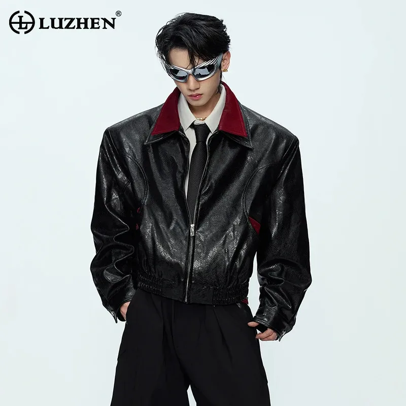 

LUZHEN 2025 Autumn Fashion Double Layer Patchwork Neck Luxury Elegant Casual Leather Jacket Men's Original Handsome Coat JY4056
