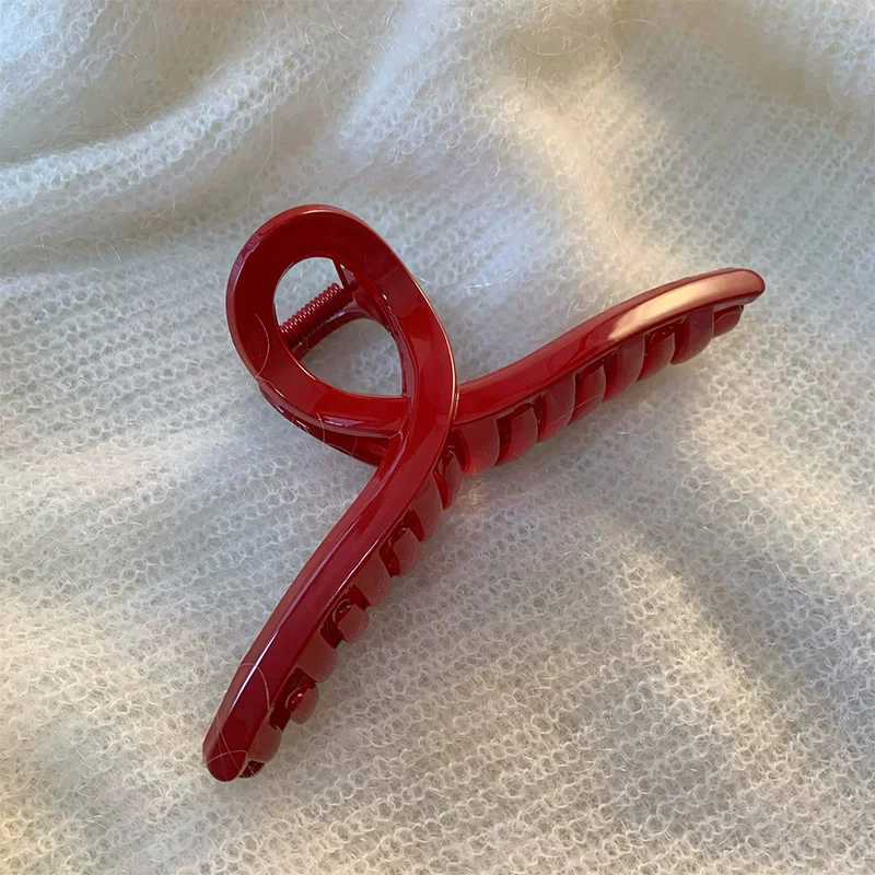 Red Hair Claw Clips for Women French Elegant Large Size Cross Crab Hair Clip 2024 Trendy Hair Accessories Korean Hair Ornaments