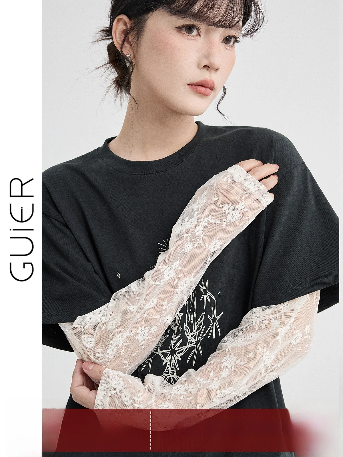 

Spring New Women's Long Sve T-irt Me Splicing Printed Loose Slimming Fake Two-Piece Casual Sle round Ne Top