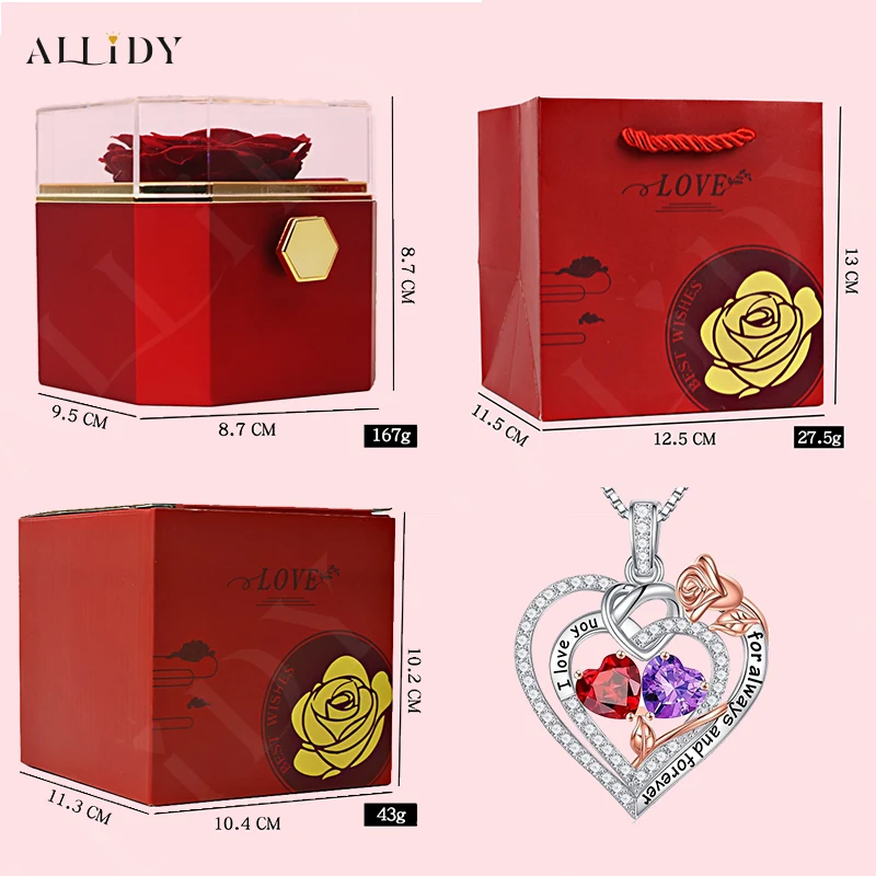

Fashion Double Heart Crystal Necklace with Rose Box – Perfect Gift Set for Women on Valentine's or Mother’s Day