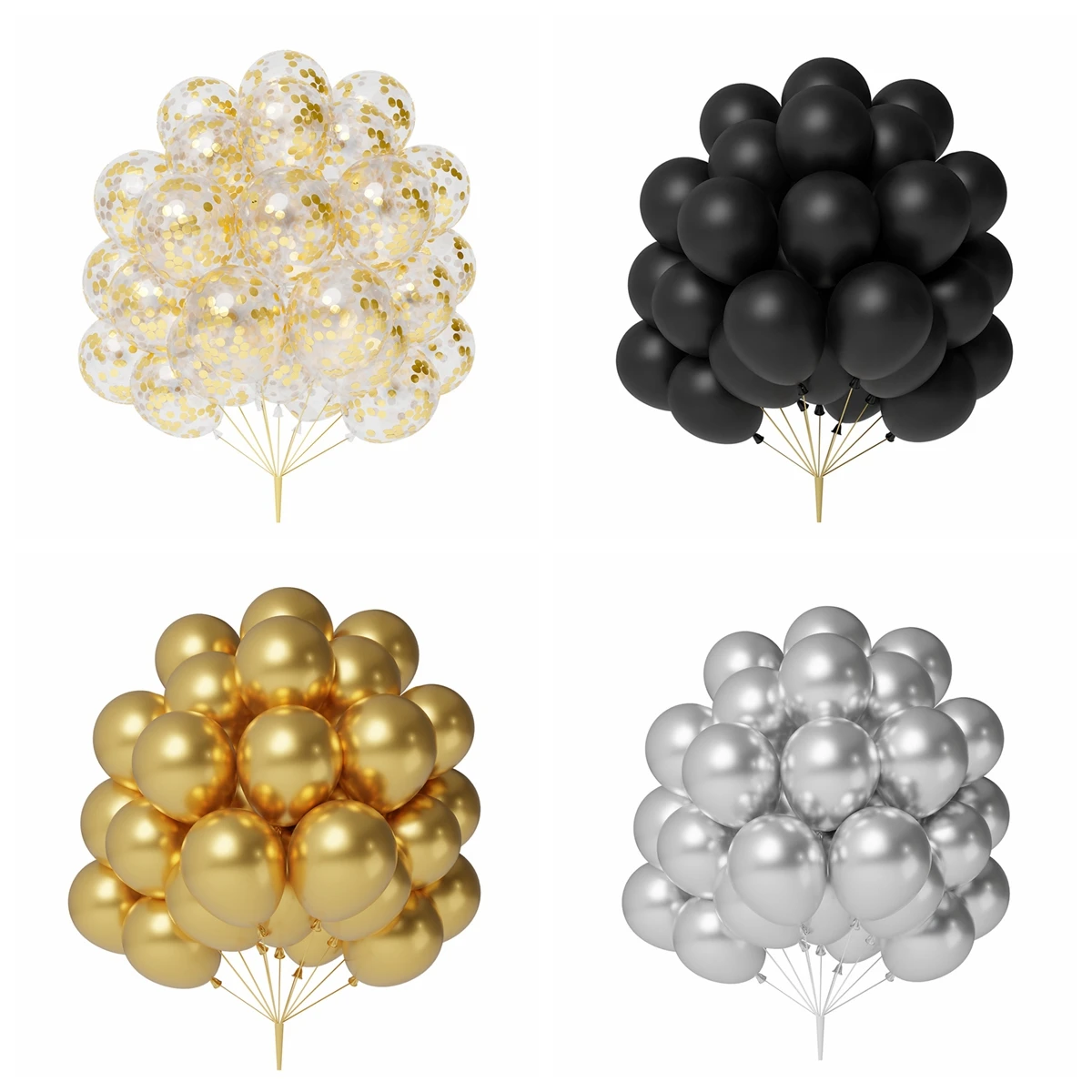 Ballons avec confettis dorés, 36 pièces, noir, or, argent, métal, pour remise de diplôme, mariage, anniversaire, décoration de fête préChristophe