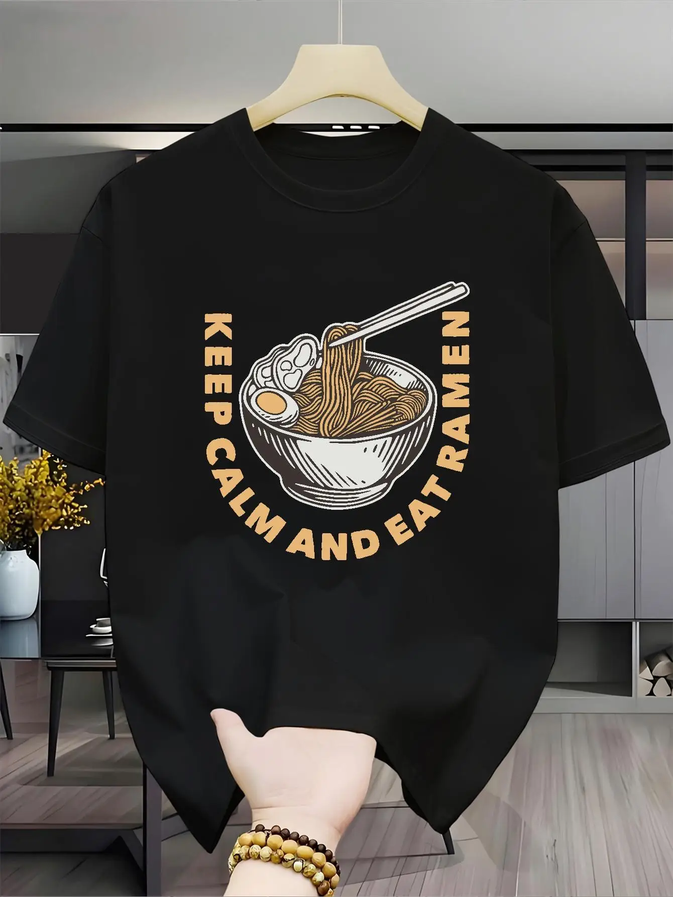 Vintage Ramen Bowl Print Men Short Sleeve Tshirt Keep Calm Eat Ramen O Neck Tee Noodle Food Fan Casual Male Street Fashion Tops