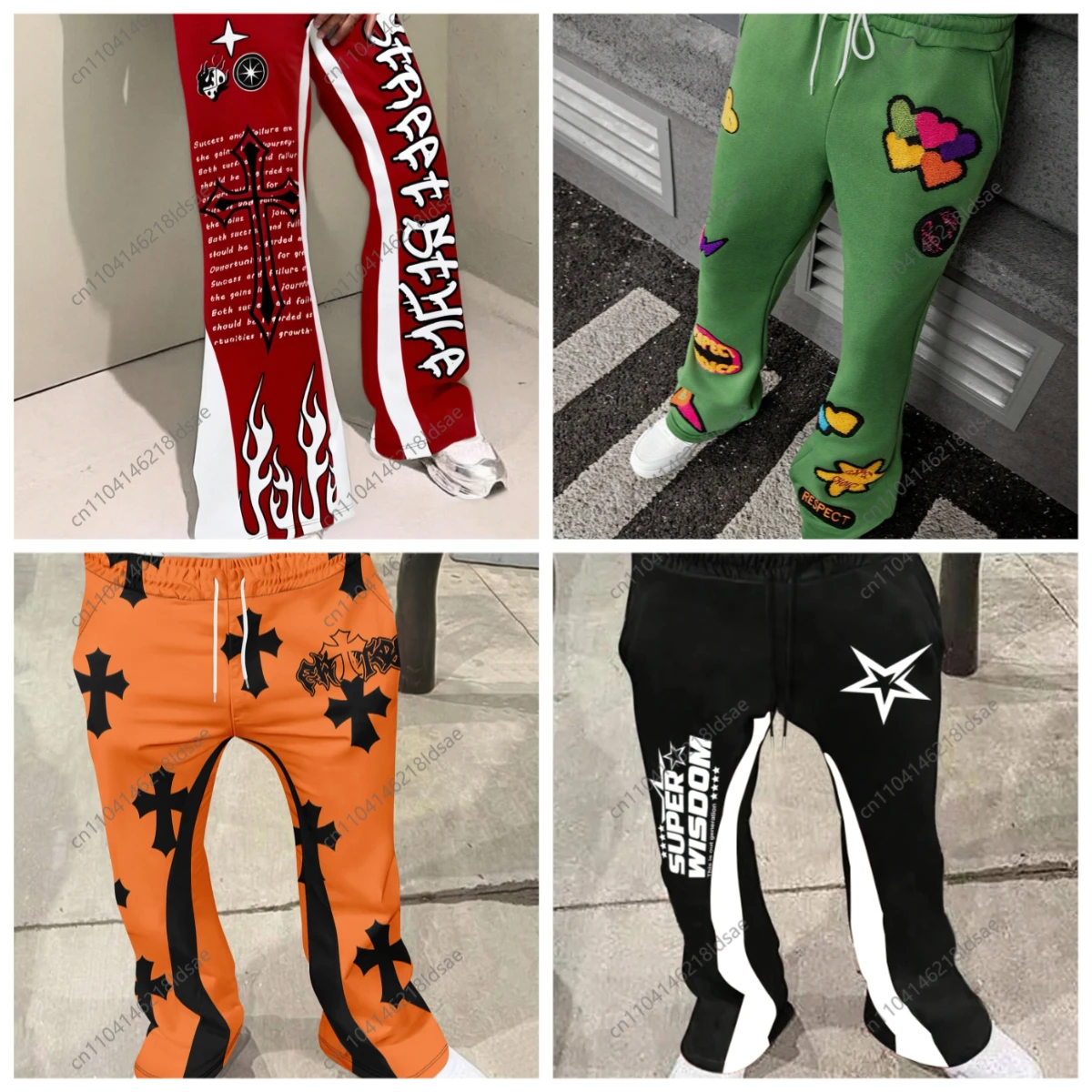 

Manfinity EMRG Men's 3D printing polyester trousers INS High Street Hip-Hop Rock Voluminous Letter Flared Sweatpant bell bottoms