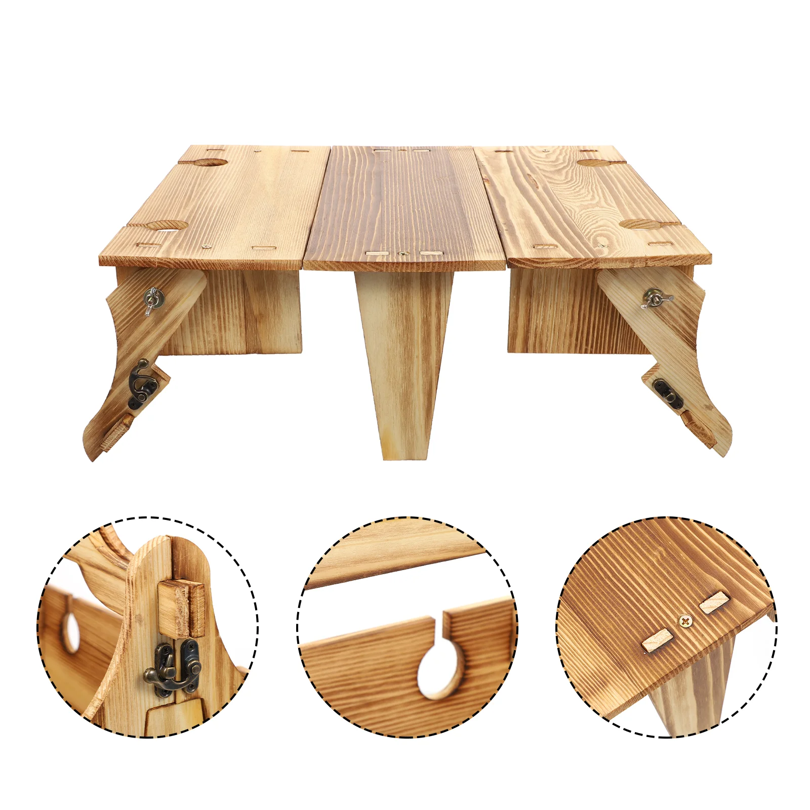 

Picnic Tables for Outdoors Folding Basket 2-in-1 Wooden Multifunction Beach Desk Light Brown Dinner Portable Travel