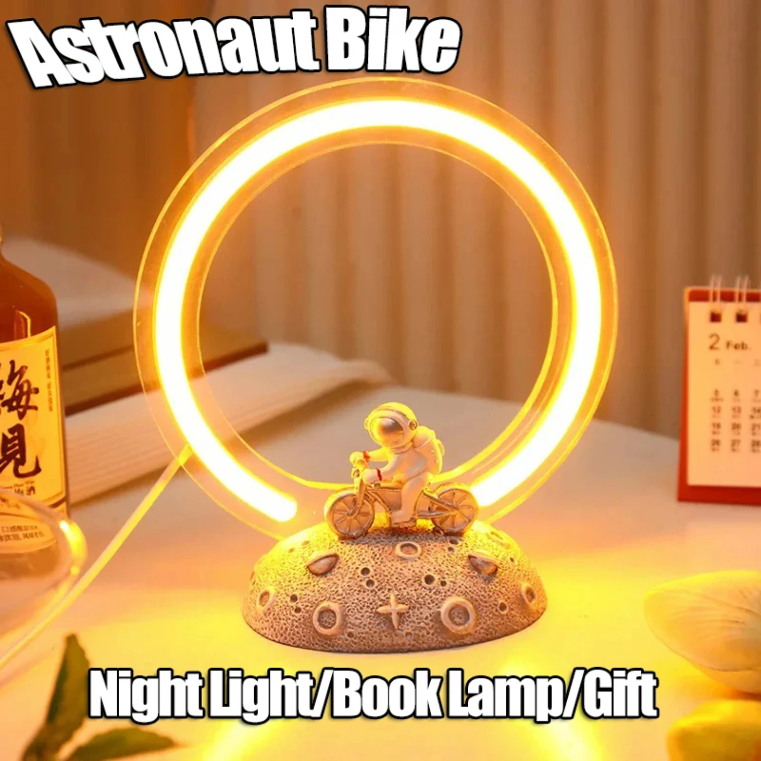 New 3D Astronaut LED Night Light USB Powered Bedside Lamp - Novelty Quicksand Ring Light, Kid Birthday Gift & Bedroom Decoration