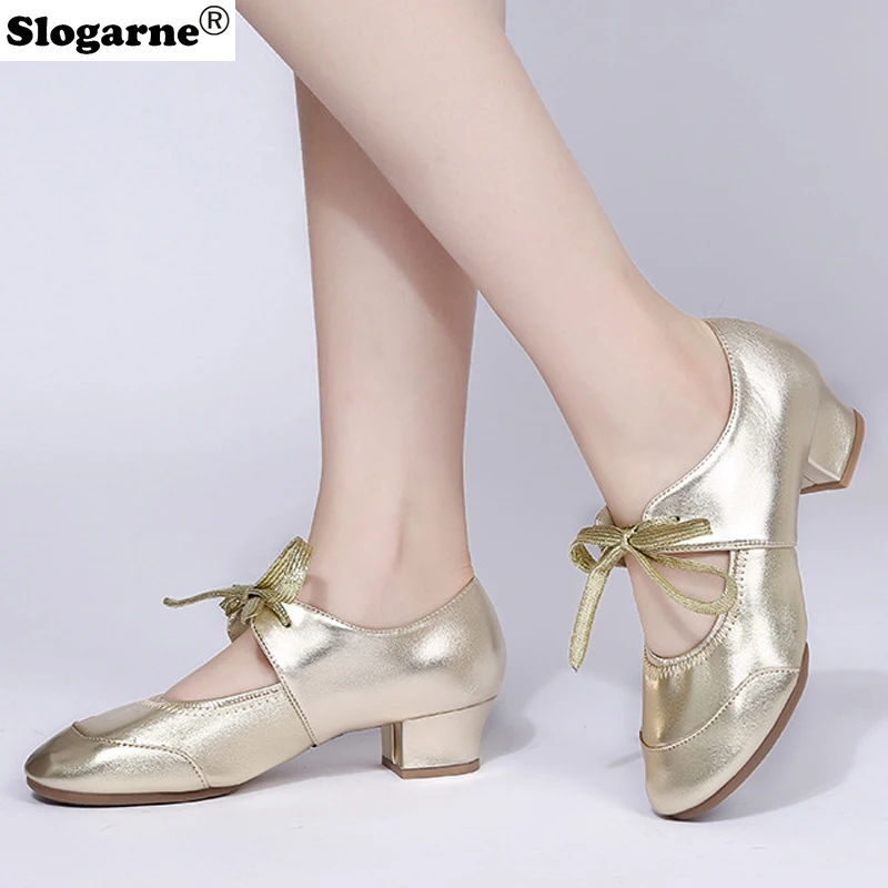 4CM Heels Latin Shoes Women's Soft Sole Ballroom Waltz Modern Jazz Dance Shoes Girls Yoga Trainning Shoes Leather Salsa Sneakers