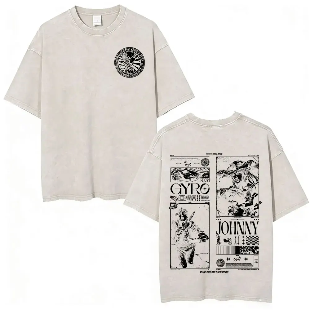 Anime Jojo Bizarre Adventure Jotaro Kujo Manga Vintage Acid Washed T Shirts Mens Women Casual Short Sleeves T-shirts Streetwear