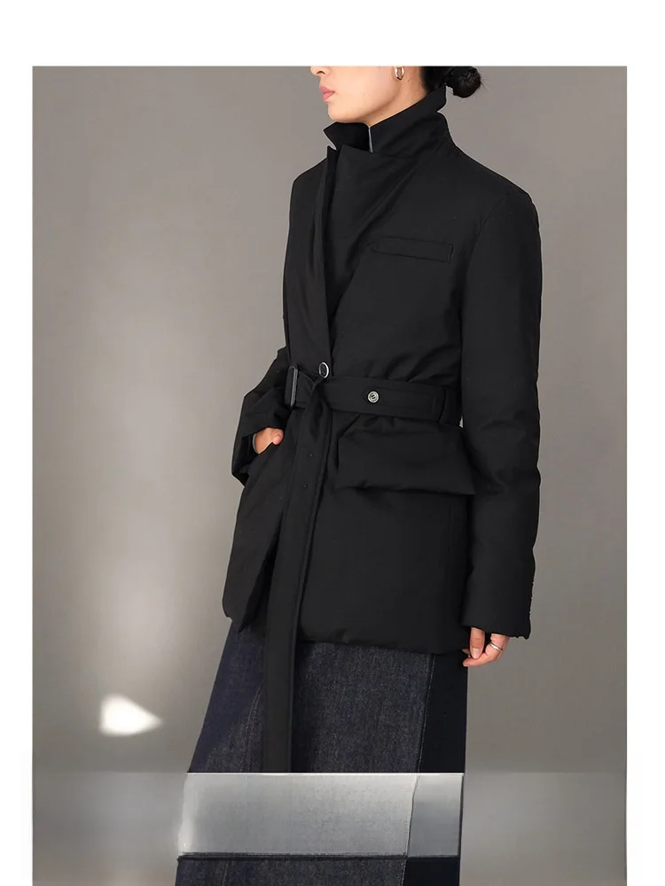 

ort 90 Goose down Jaet Women's Winter Coat Woolen Silk Outerwear Ele Commute Sle Single Button Closure