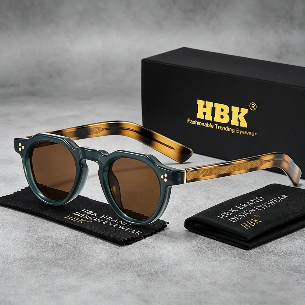 

HBK Vintage Retro Round Men Sunglasses High-Quality Thick Style New Women Outdoor Travel Business Driving Decorative Glasses