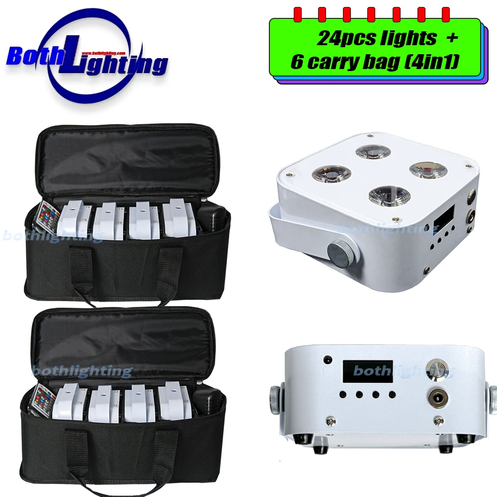 8pcs with 2bags 4x12w DMX512 LEDs Uplighting Mini Spot Lights Wireless Dmx Battery Par Light with IR remote