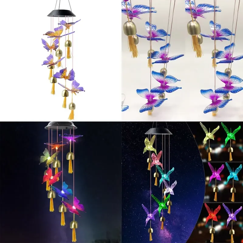 Outdoor Colored Solar Wind Chimes Miniature Garden Ornament Decorative Hanging Bells for Yard Patio Lawn Home Decoration Gift
