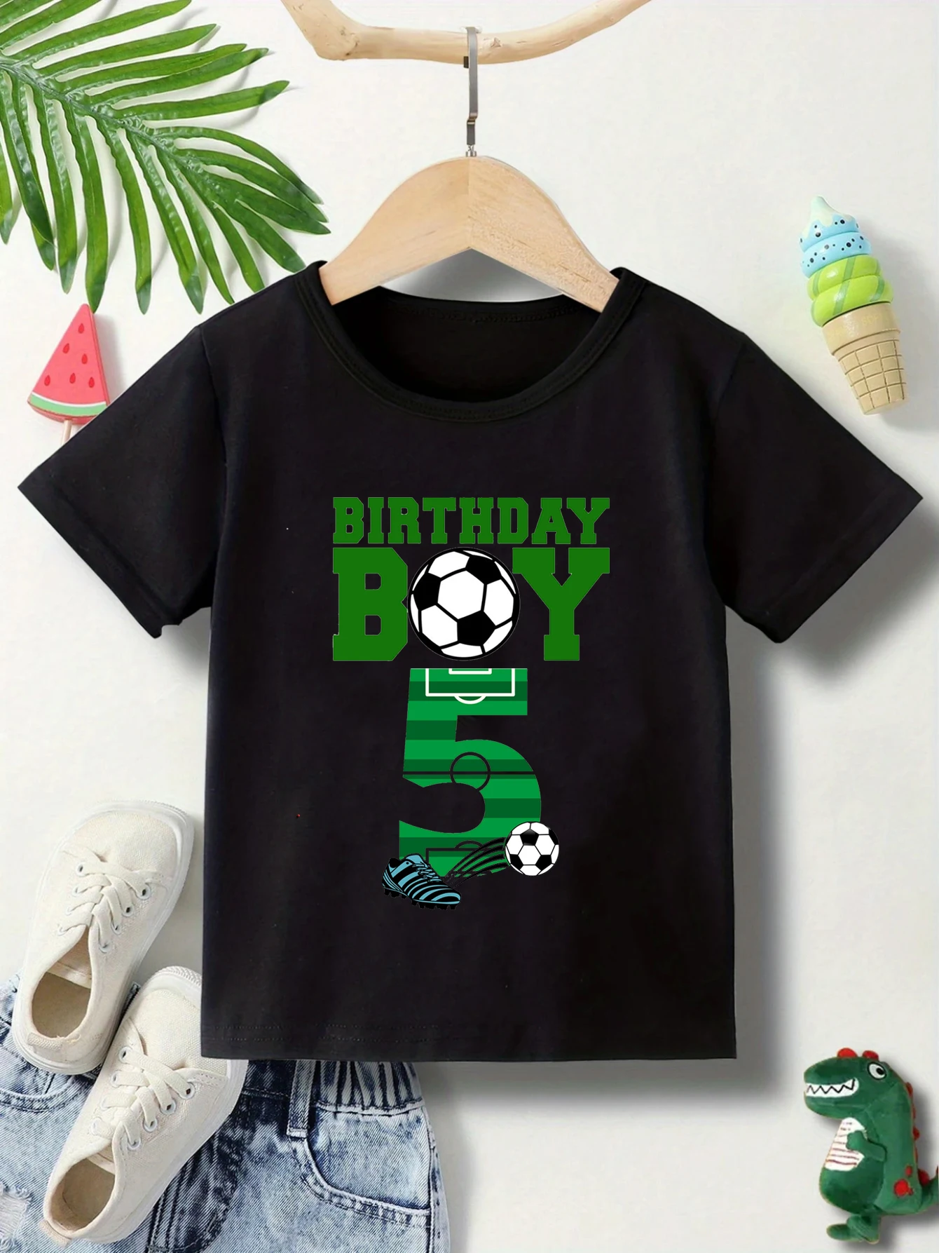 Unisex-Kinder-T-Shirt mit Fußball-Aufdruck, trendiges Nummernmuster 5/6/7, leichte Baumwolle, sommerliches, lässiges Kurzarmshirt – Detail 2