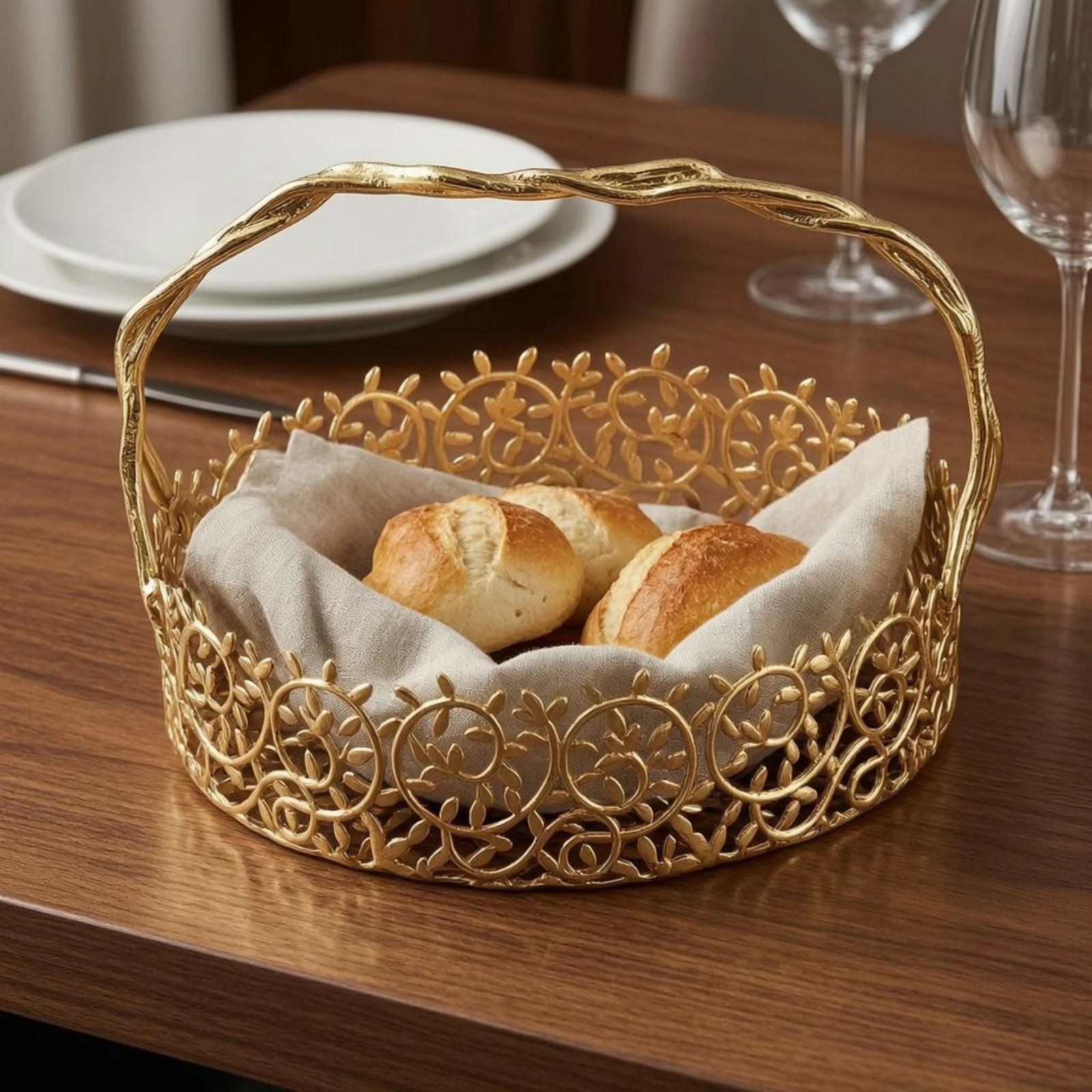 

Metal Hand Basket Arched Handle Floral Metal Basket Storage Tray Gold-Tone