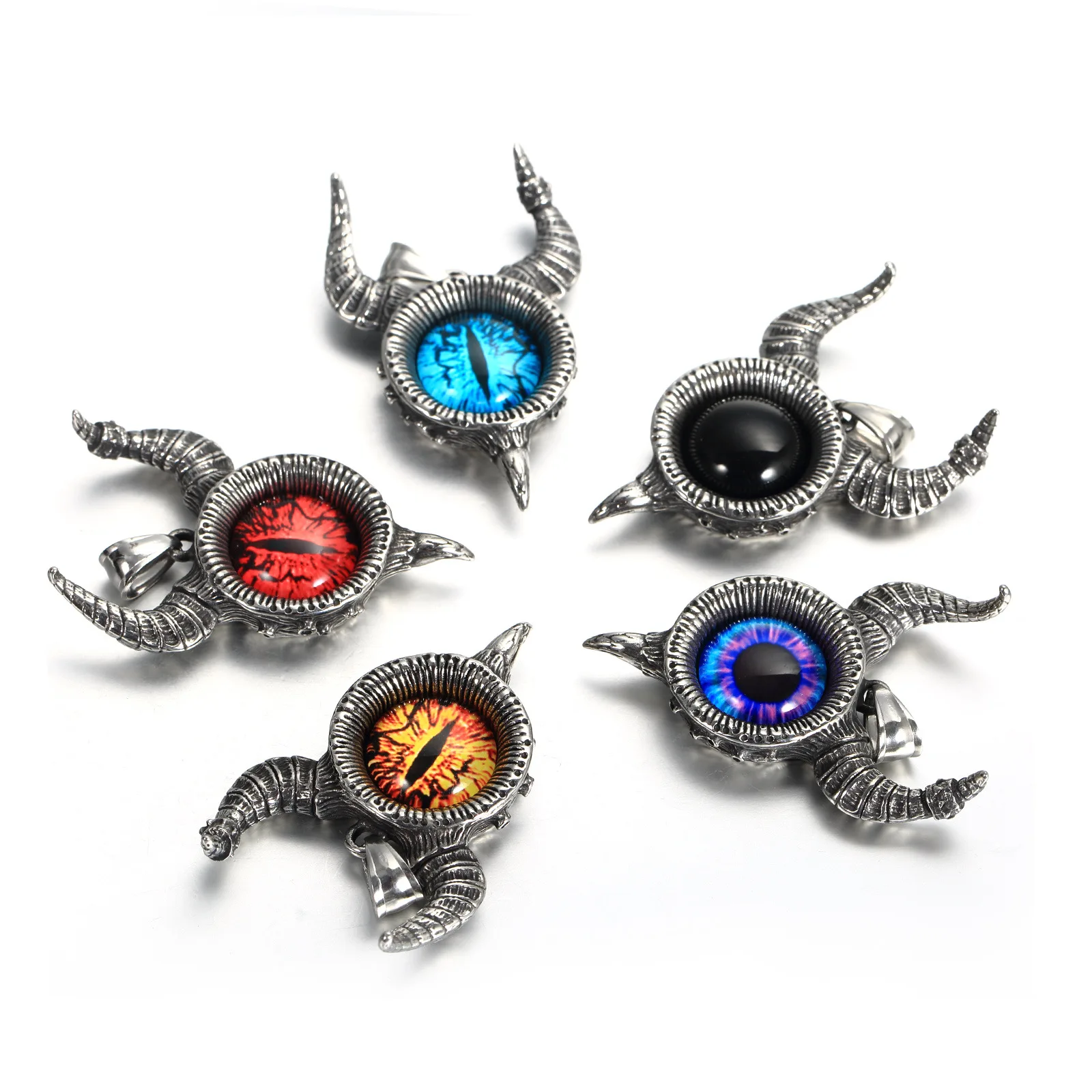 Keisha Lena New 2023 Stainless Stee Demon Eye Pendant Necklace Jewelry Accessories for Man Corrida Ox Horn Sweater Chain