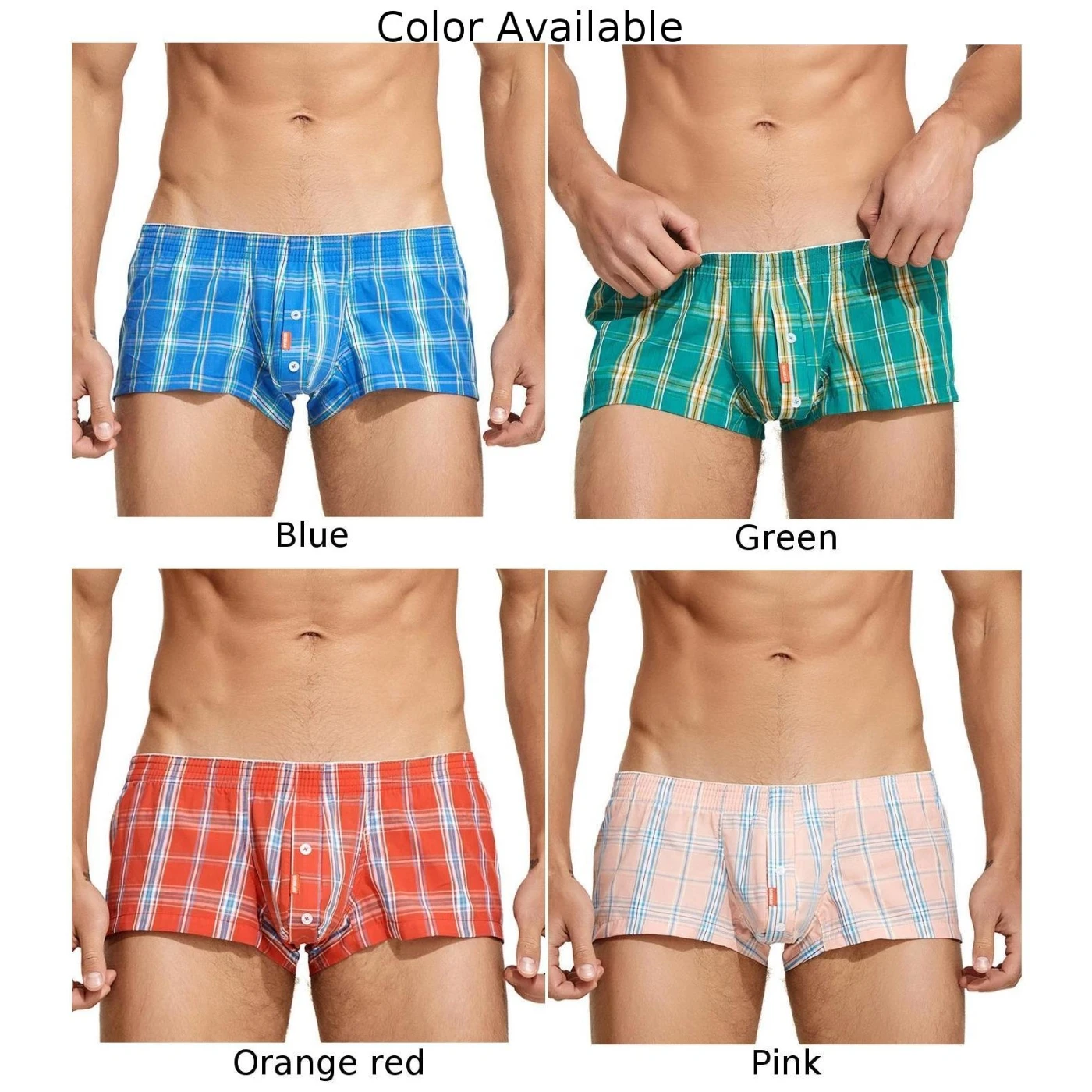 Men Sexy U Convex Button Pouch Boxer Briefs Plaid Loose Shorts Low Waist Underwear Cotton Comfortable Soft Underpants Lingerie