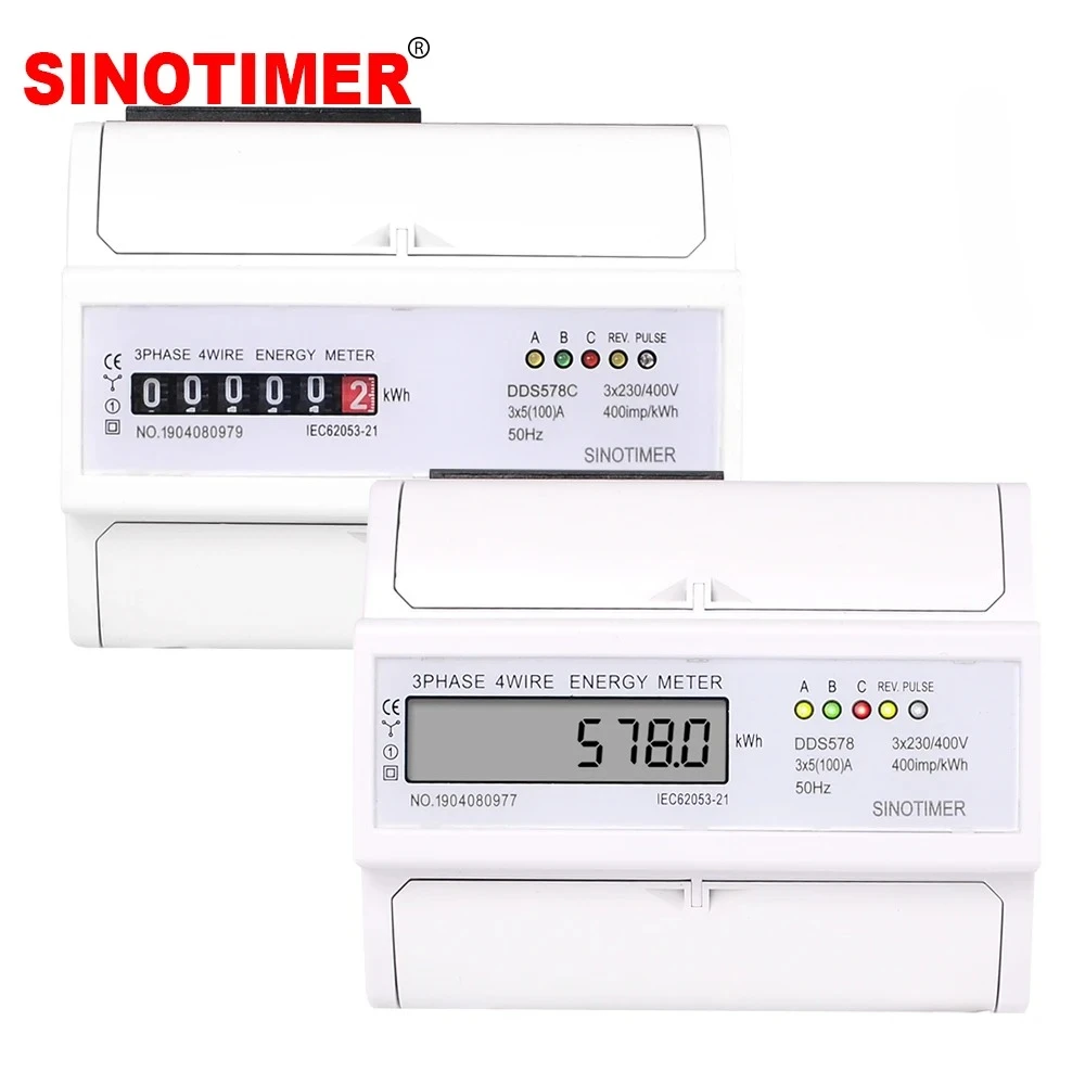 

SINOTIMER Three Phases 4 Wires 5-100A 380V Digital Wattmeter Electricity Consumption Measurement Meter 35mm DIN Rail Mounting
