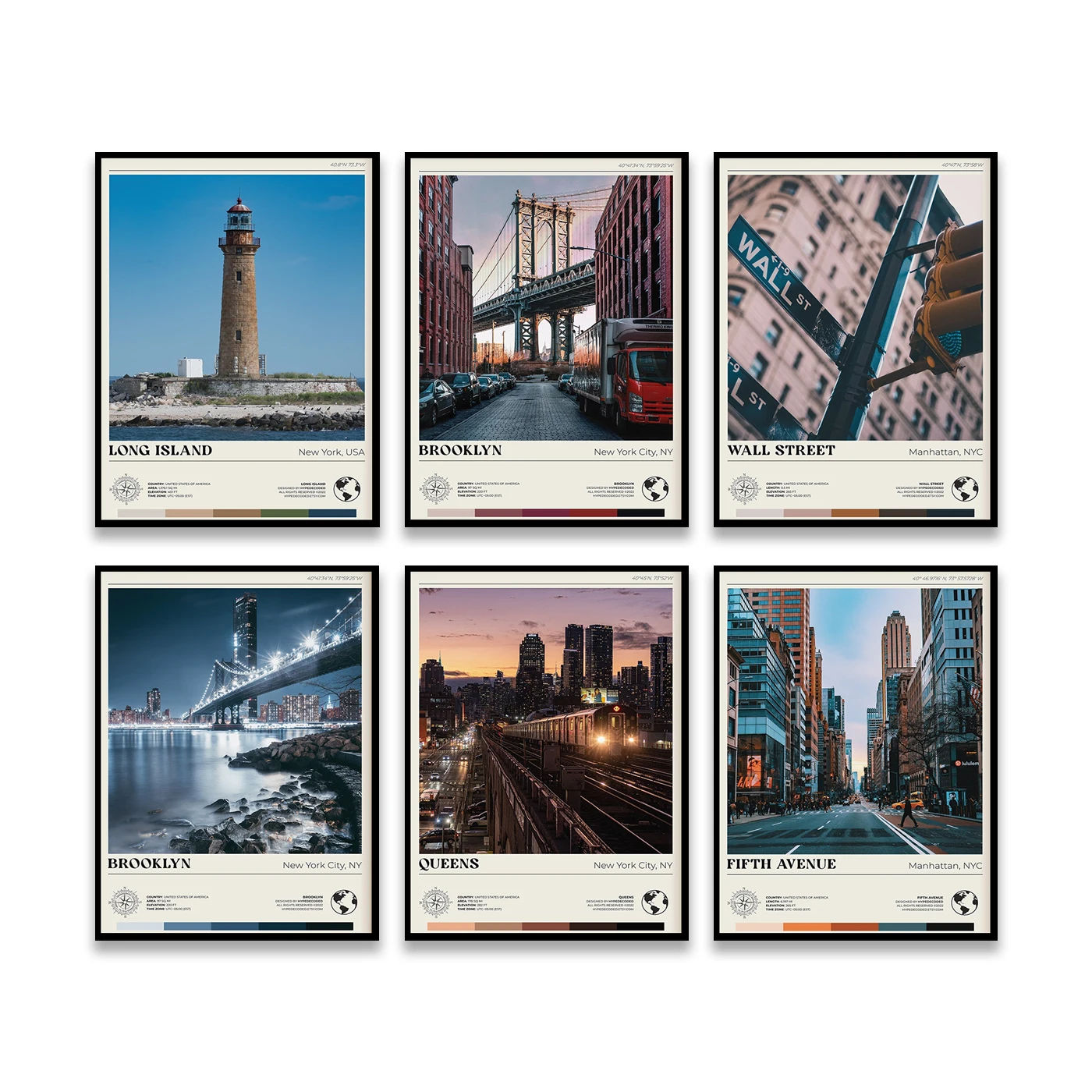 Soho. Bronx. Hamptons. Hudson River. Brooklyn. Wall Street. Catskill Mountains. Long Island. City Travel Landscape Poster