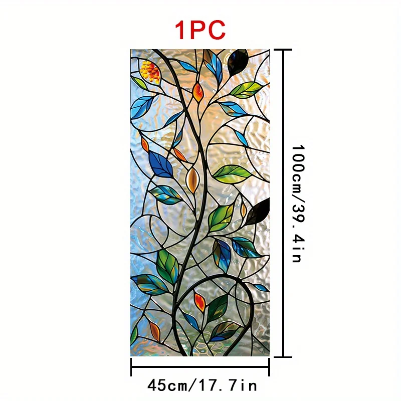 1Pc 45x100cm Painted Leaf And Branch Glass Window Sticker Vintage Stained‑Art‑Style Frosted Window Decal