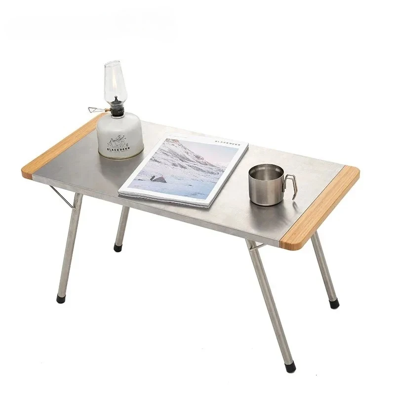 Bamboo Stainless Steel Folding Table Portable with Carry Bag BBQ Stable Frame for Outdoor Camping Ultralight
