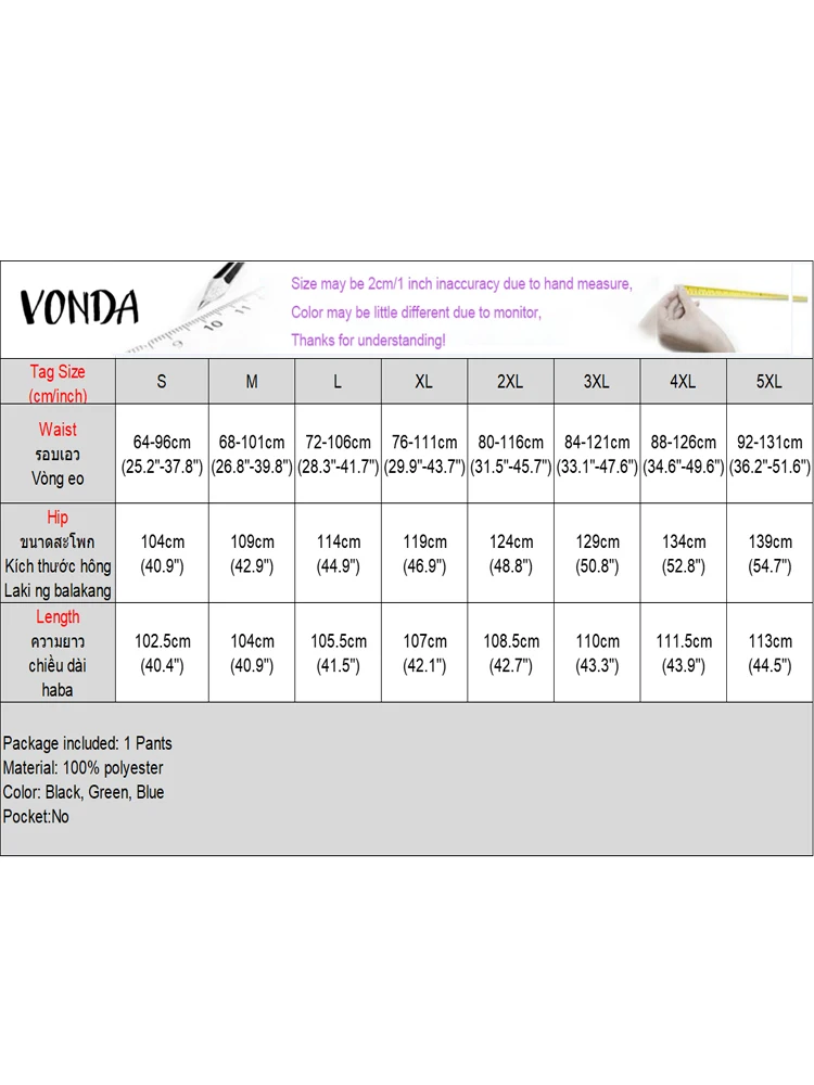 حجم كبير 5XL VONDASummer السراويل النساء أنيقة المرقعة بنطلون 2025 مرونة الخصر عادية طويلة بنطال ذو قصة أرجل واسعة قيعان فام