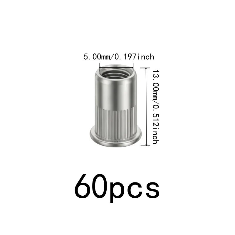 60 pcs M5 Flat Head Rivet Nuts, Easy Hammer Installation and Corrosion Resistant, ideal for Thin Panel Mounting
