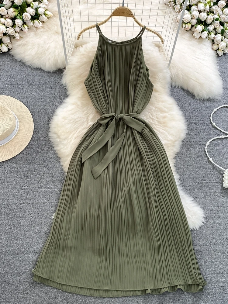 Vestido de playa Vaion Faion Gentle Ne colgante oulder Svel cintura en una línea larga plisada Dr ropa de mujer