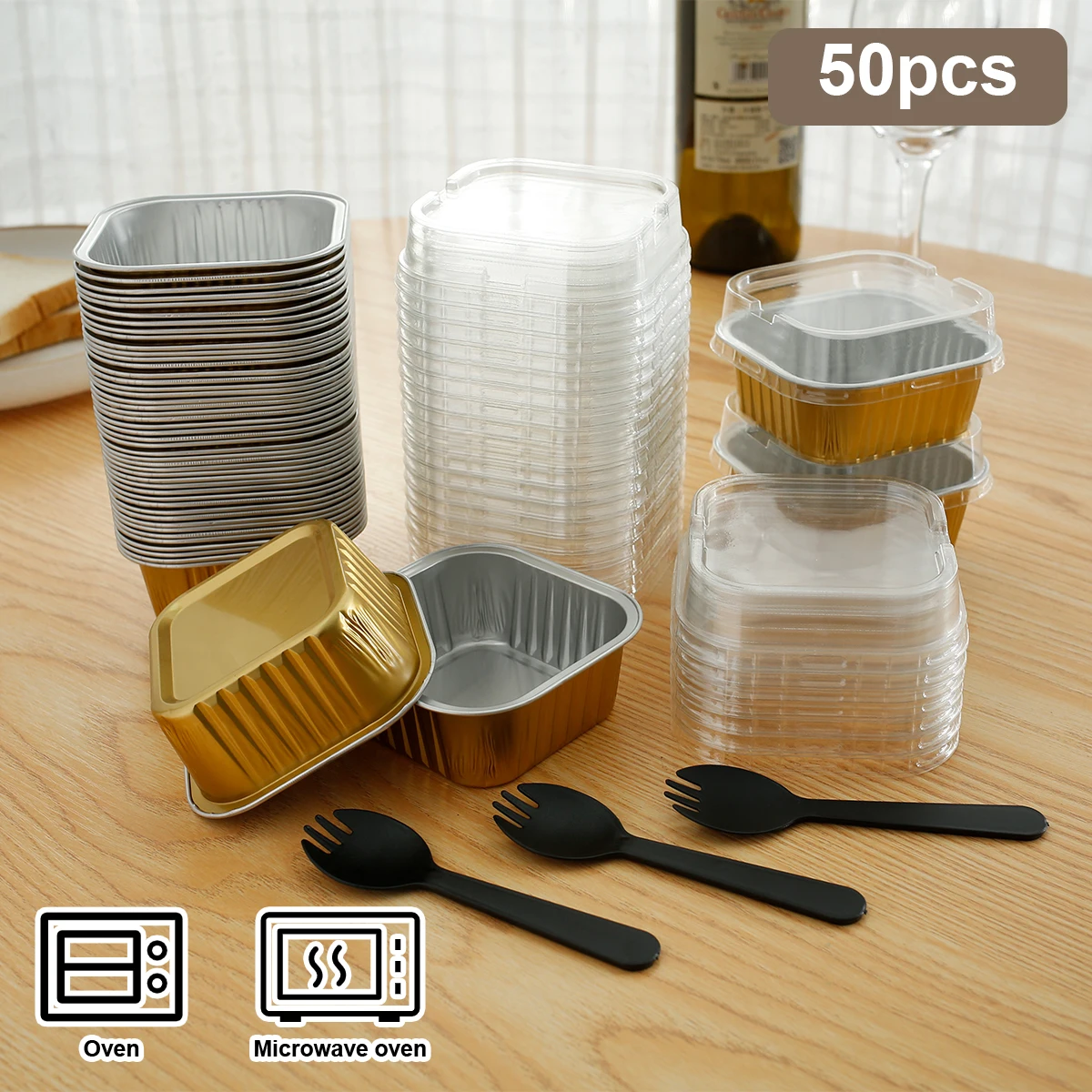 150Pcs Aluminum Foil Cupcake Cups Non-Stick Foil Baking Cups 150ml Square Ramekin Pudding Dessert Cups Cream Cups Containers