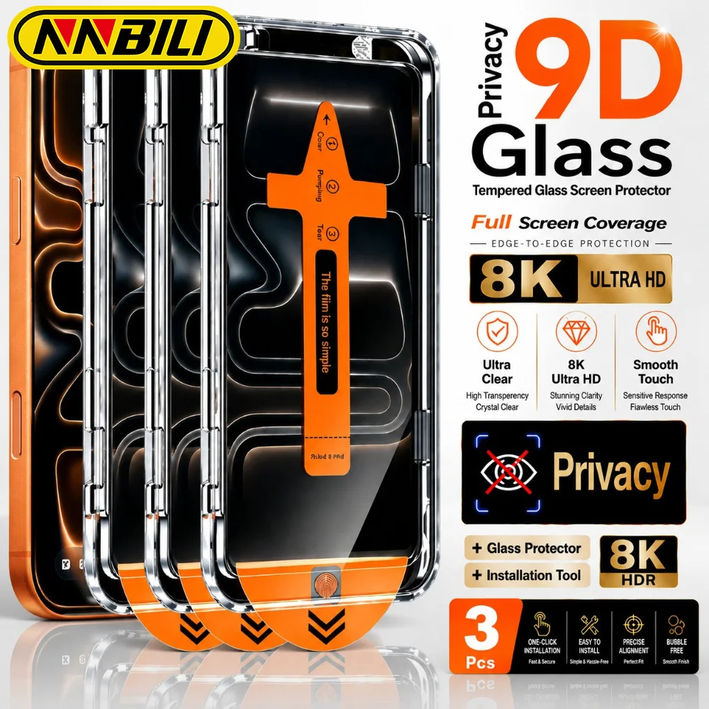 NNBILI NNBILI 3pcs Privacy Tempered Glass Screen Protector for iPhone 18 17 16 15 14 13 12 11 Pro Max,9H Anti-Spy Full Coverage Shield - Aliexpress Deal