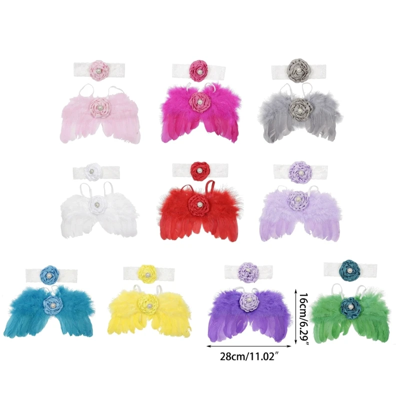 2Pcs Baby Photoshoots Angel Costume Wing Pearl Flower Headband Photo Posing Props Photography Suit Newborn Shower Gift