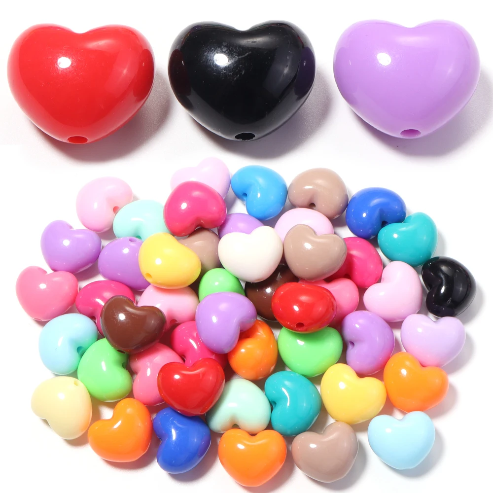 10 Stück/Set, niedliche, einfarbige, herzförmige Acrylperlen, lose Perlen zum Verzieren, für die Schmuckherstellung, zum Basteln von Schlüsselanhängern, Armbändern und Taschenanhängern. – Detail 3