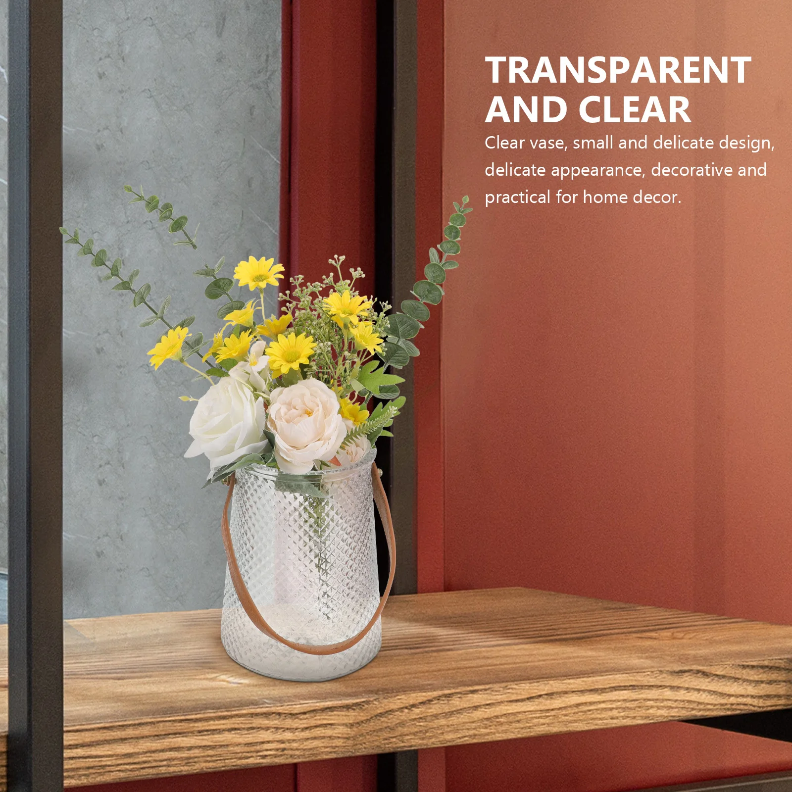 

Small Clear Glass Flower Vase Handle Decorative Plant Vase Purse Style for Home Desktop Table Transparent Vase,