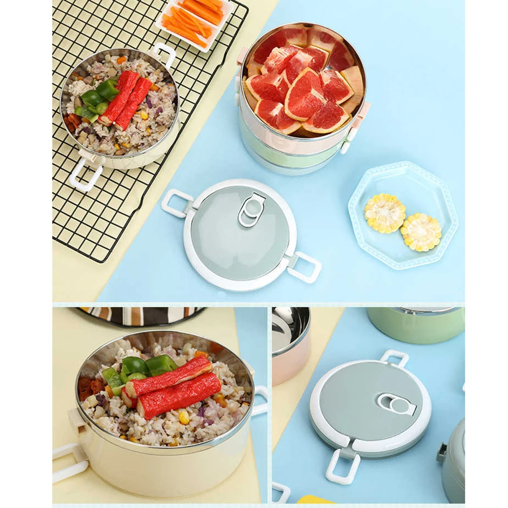 Stainless Steel Lunch Box Multi-Layer Insulation Lunch Box Thermal Food Container Blue Green Bento Box Leak-proof Container